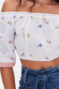 WHITE/MULTI Floral Embroidered Crop Top, image 5
