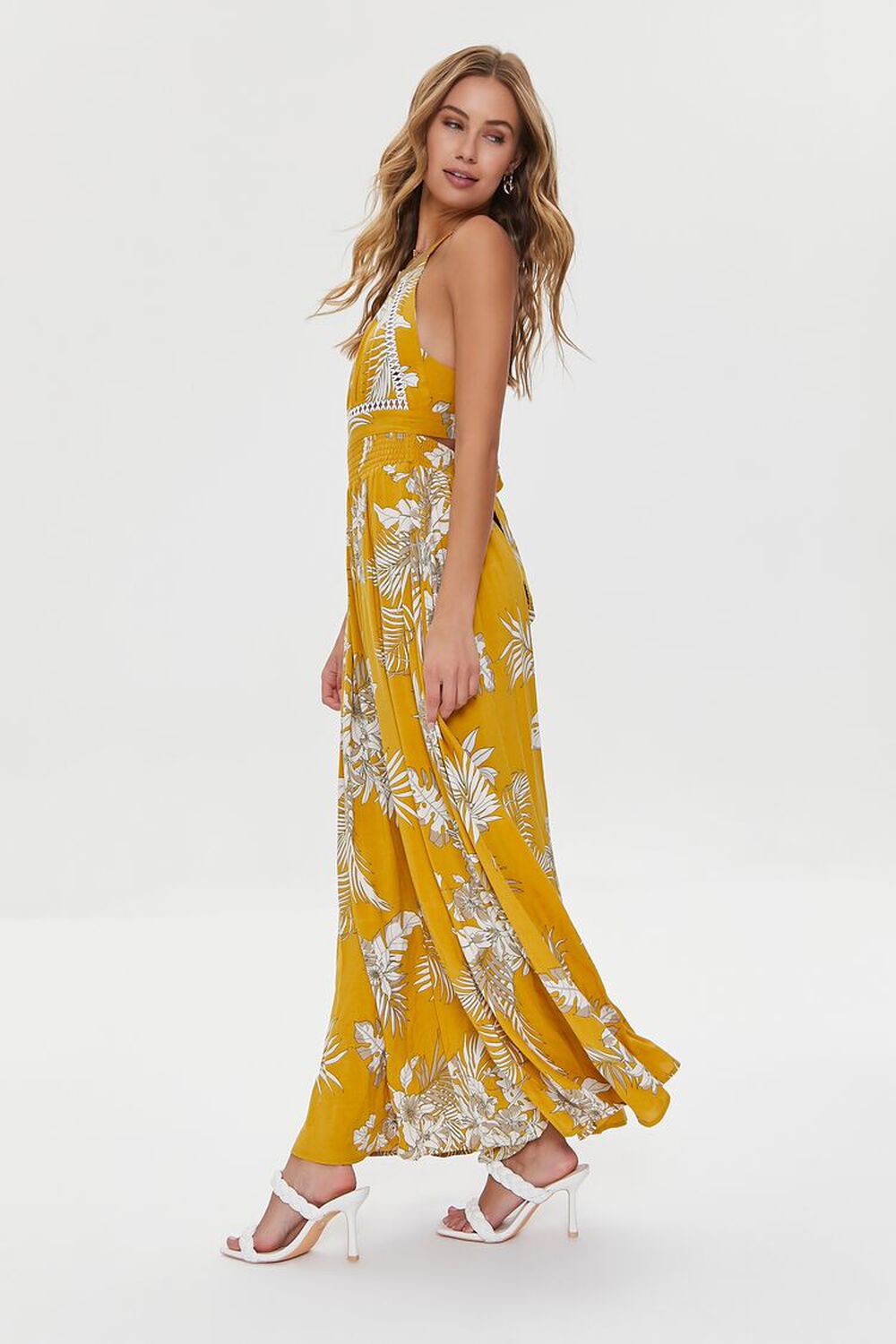 YELLOW/MULTI Tropical Leaf Print Maxi Dress, image 2