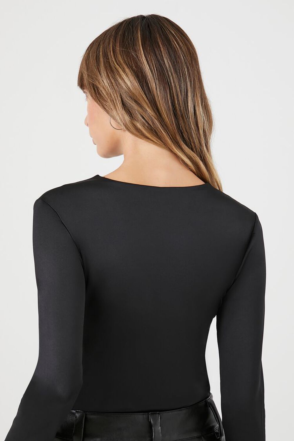 Forever 21 Women's Contour Long-Sleeve Bodysuit in Black, XL