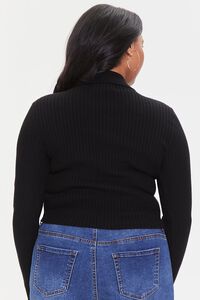 BLACK Plus Size Ribbed Zip-Up Sweater, image 3