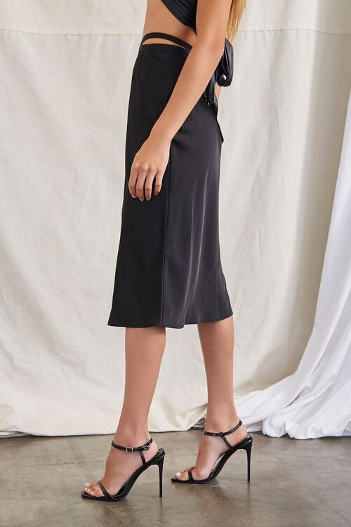 BLACK Crisscross Satin Slip Skirt, image 3