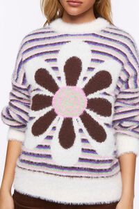 VANILLA/MULTI Fuzzy Striped Floral Graphic Sweater, image 5