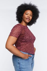 MERLOT/MULTI Plus Size Reworked Ditsy Floral Mesh Tee, image 2