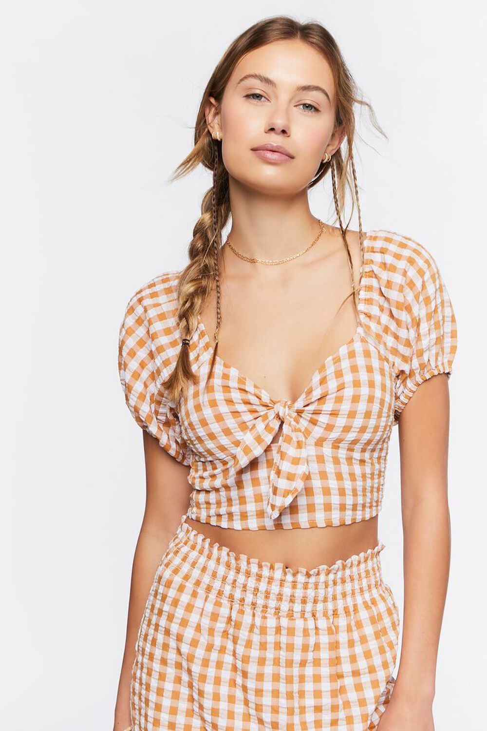 MAPLE/WHITE Gingham Crop Top, image 1