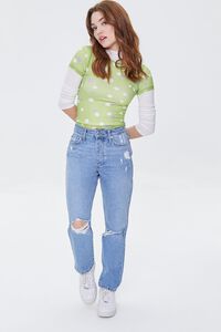 MEDIUM DENIM Recycled Cotton Distressed High-Rise Mom Jeans, image 1