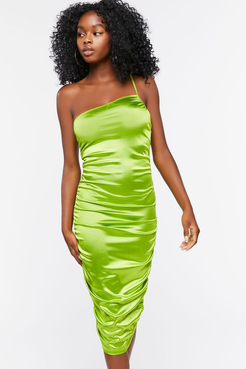 GREEN APPLE Satin One-Shoulder Midi Dress, image 1