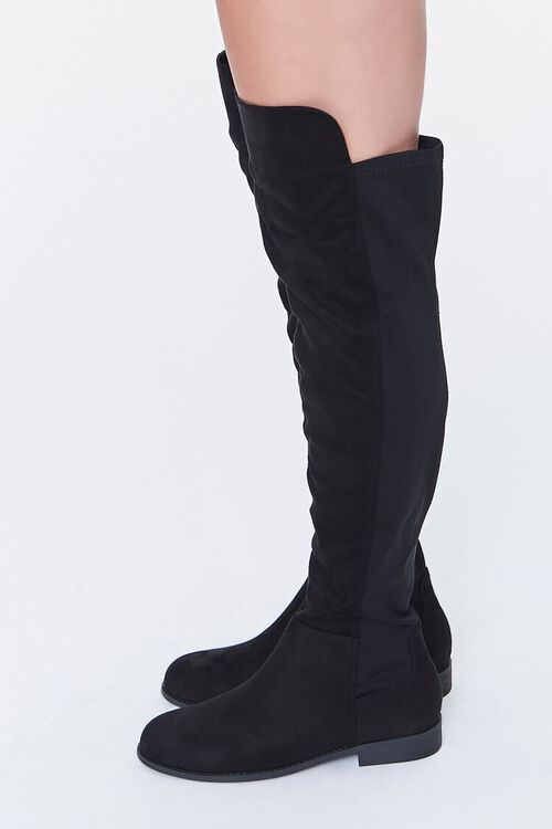 BLACK Knee-High Faux Suede Boots, image 2
