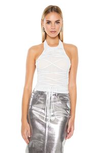SILVER Glitter Knit Lace-Up Crop Top, image 1
