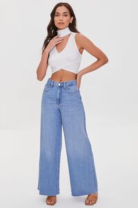 WHITE Ribbed Crossover Cutout Crop Top, image 4