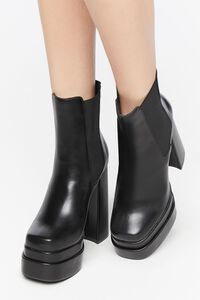 BLACK Faux Leather Stacked Platform Booties, image 1