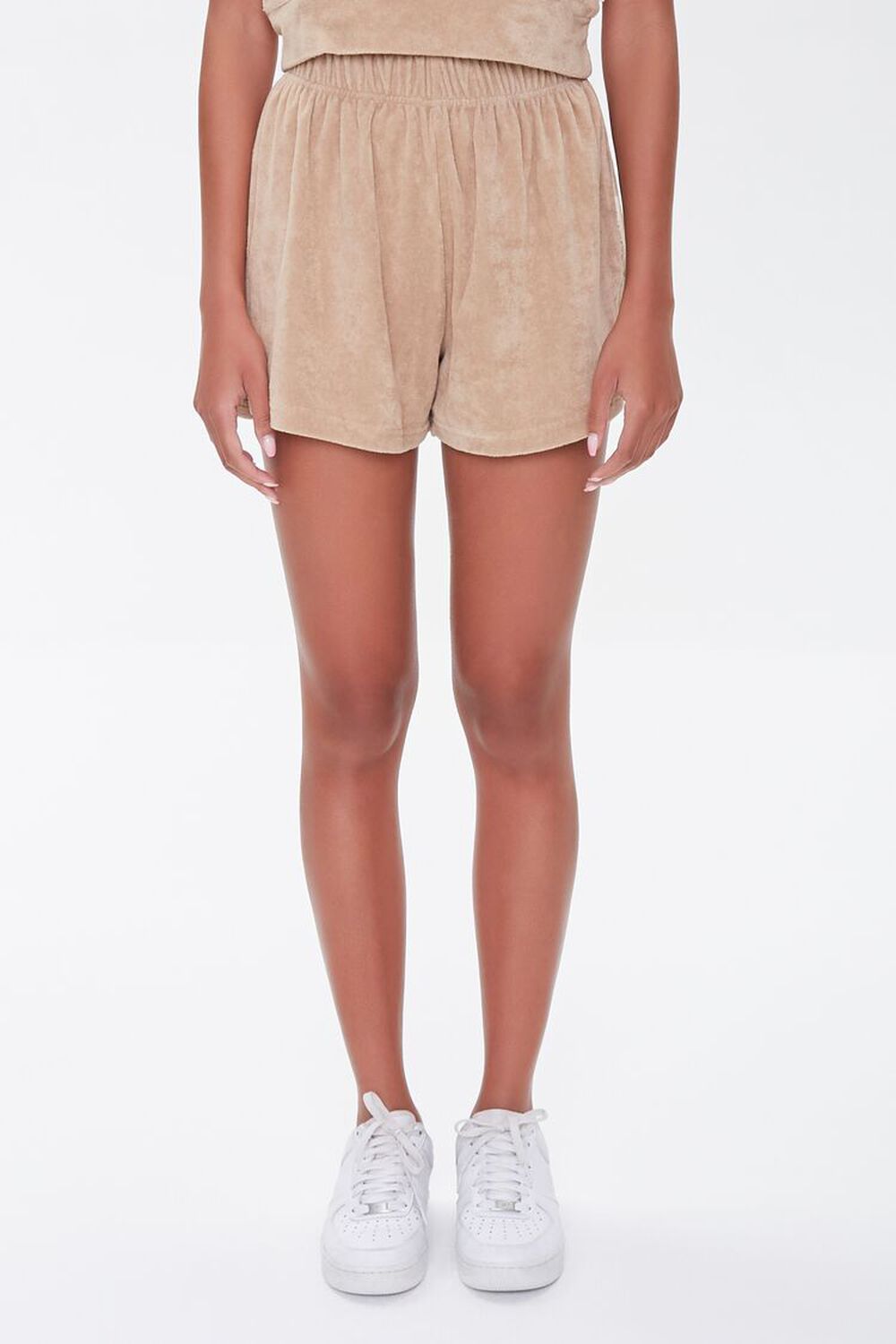 BROWN Kendall & Kylie Terrycloth Elastic Shorts, image 2