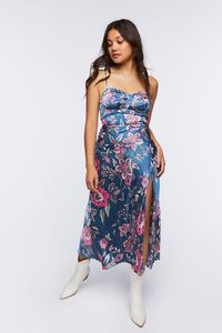 NAVY/MULTI Satin Bustier Floral Print Dress, image 4