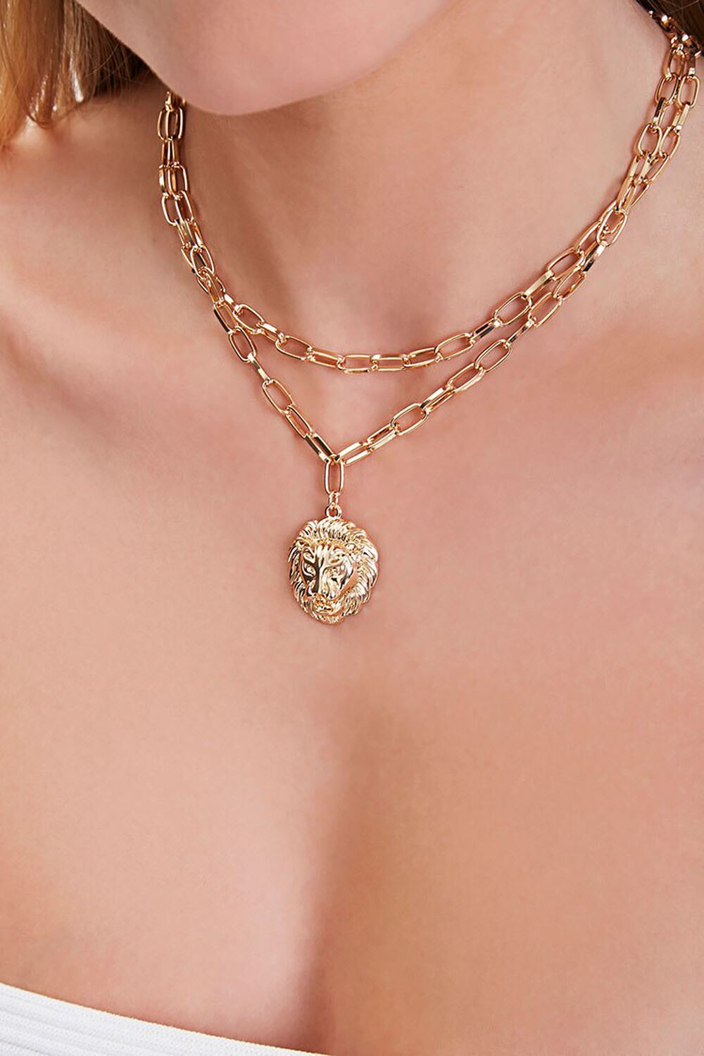 GOLD Lion Head Pendant Layered Necklace, image 1