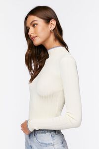 CREAM/PURPLE Ribbed Sweater-Knit Mock Neck Top, image 2
