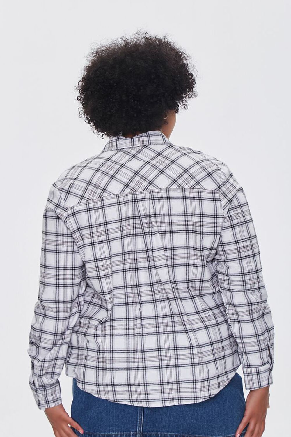 WHITE/MULTI Plus Size Dual-Pocket Flannel Plaid Shirt, image 3