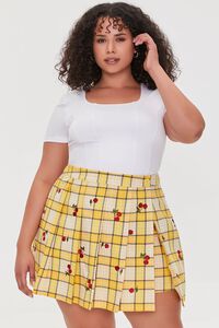 YELLOW/RED Plus Size Plaid Cherry Embroidered Skort, image 1