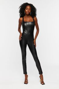 BLACK Faux Leather Corset Jumpsuit, image 1