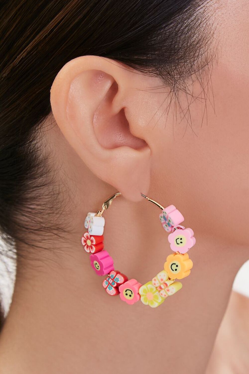 PINK/MULTI Daisy Charm Hoop Earrings, image 1