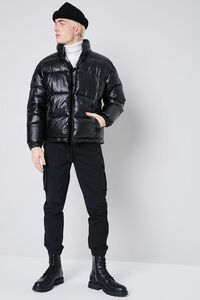 BLACK/YELLOW Nylon Zip-Up Puffer Jacket, image 4