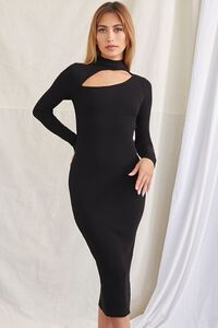 BLACK Ribbed Cutout Midi Dress, image 4