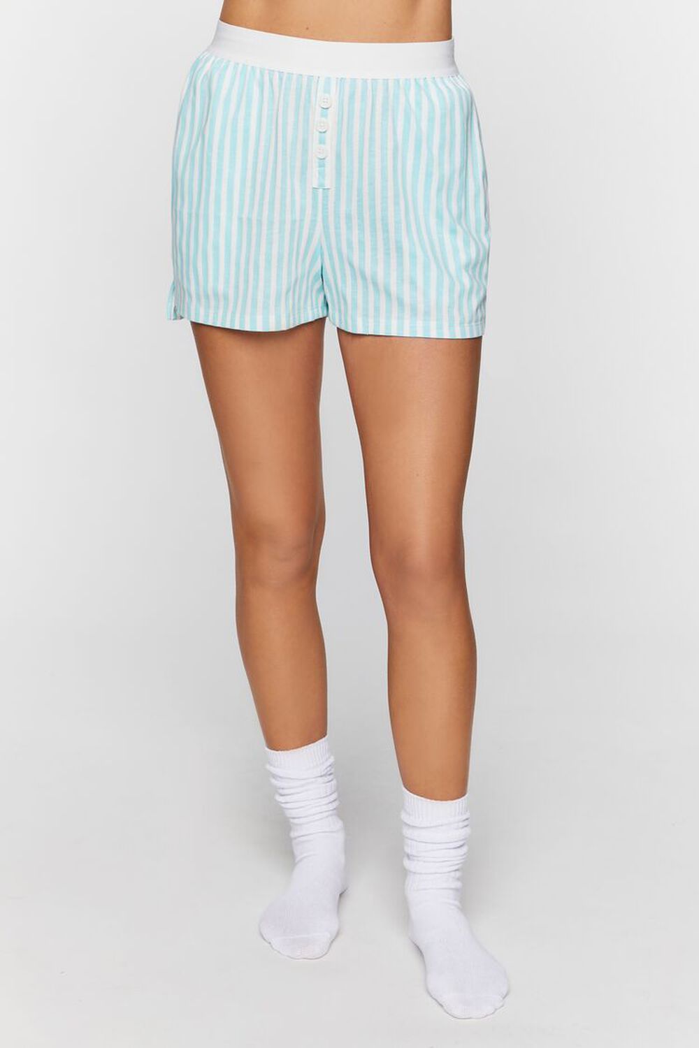 POWDER BLUE/WHITE Striped Button-Front Pajama Shorts, image 2