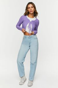 LAVENDER Tie-Front Cropped Cardigan Sweater, image 4