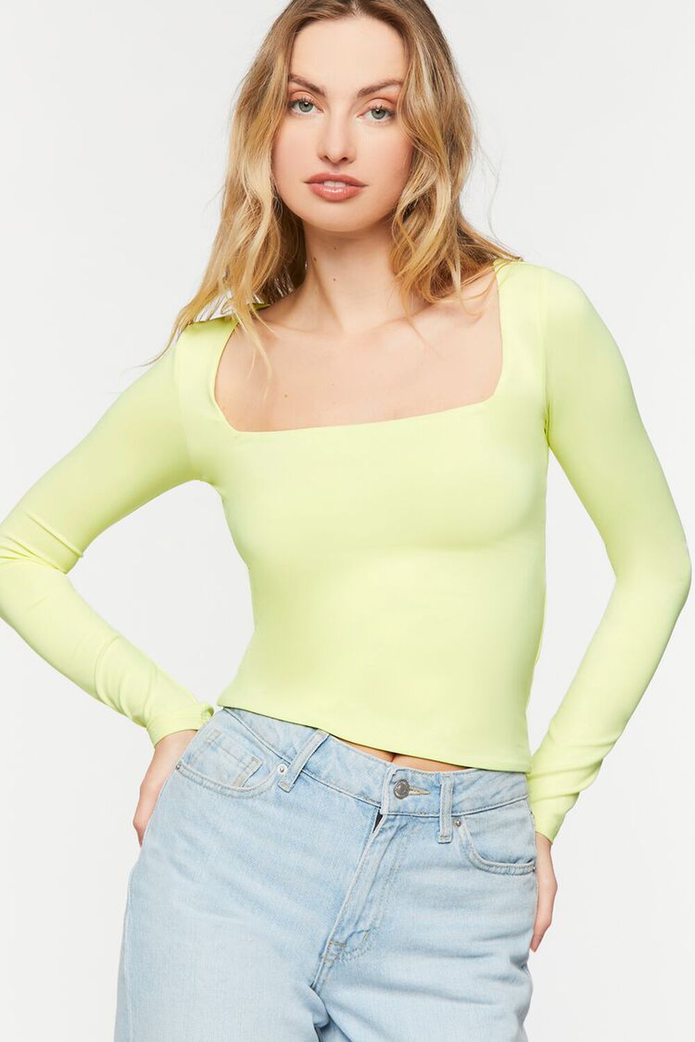BUTTERFLY GREEN Long-Sleeve Square-Neck Top, image 1