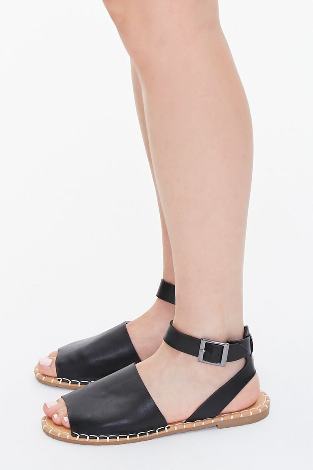 Faux Leather Ankle-Strap Flat Sandals