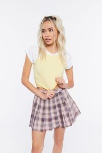 PINK/MULTI Pleated Plaid Mini Skirt, image 1