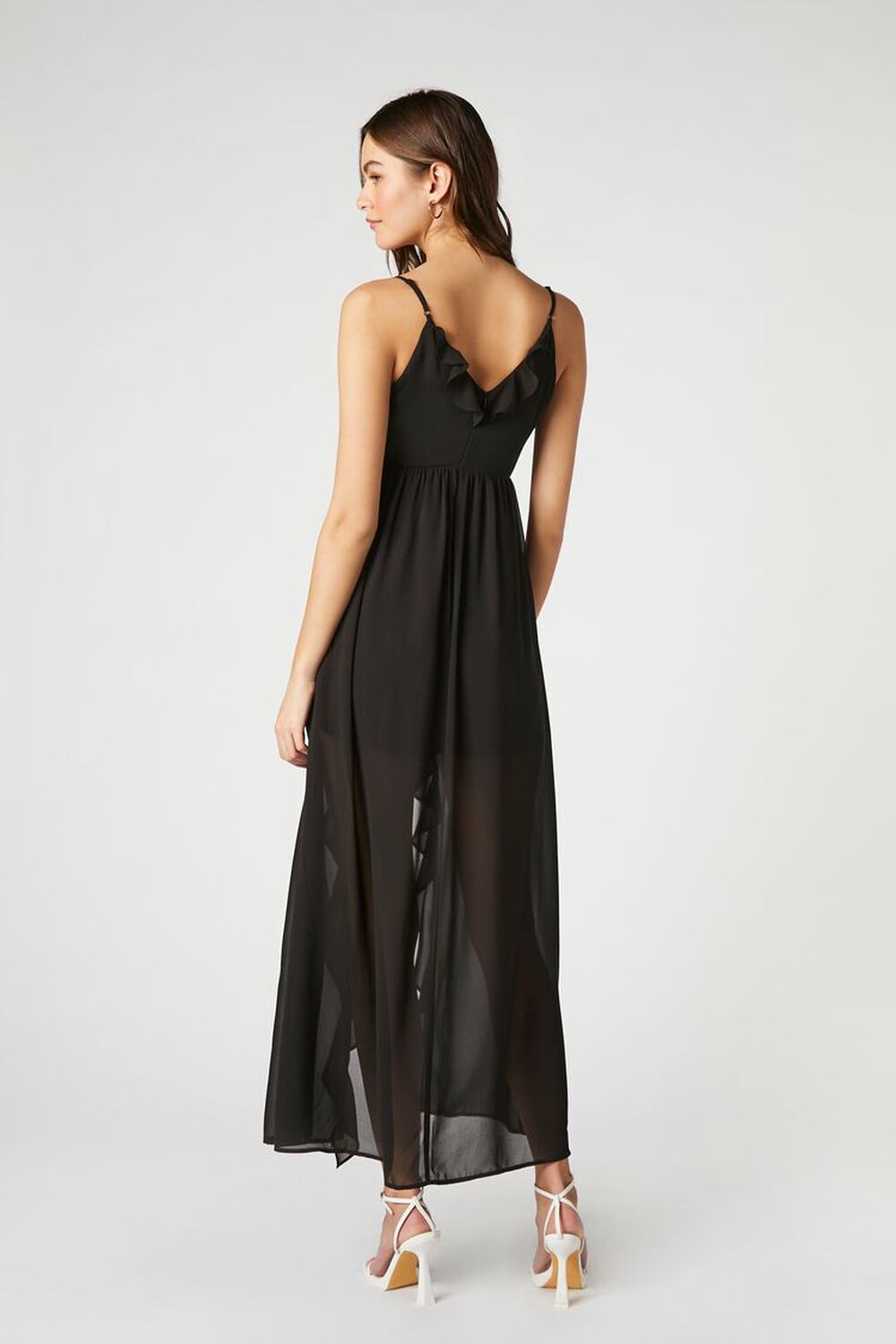 BLACK Chiffon Ruffle High-Low Dress, image 3