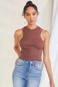 BROWN Topstitched Racerback Tank Top, image 1
