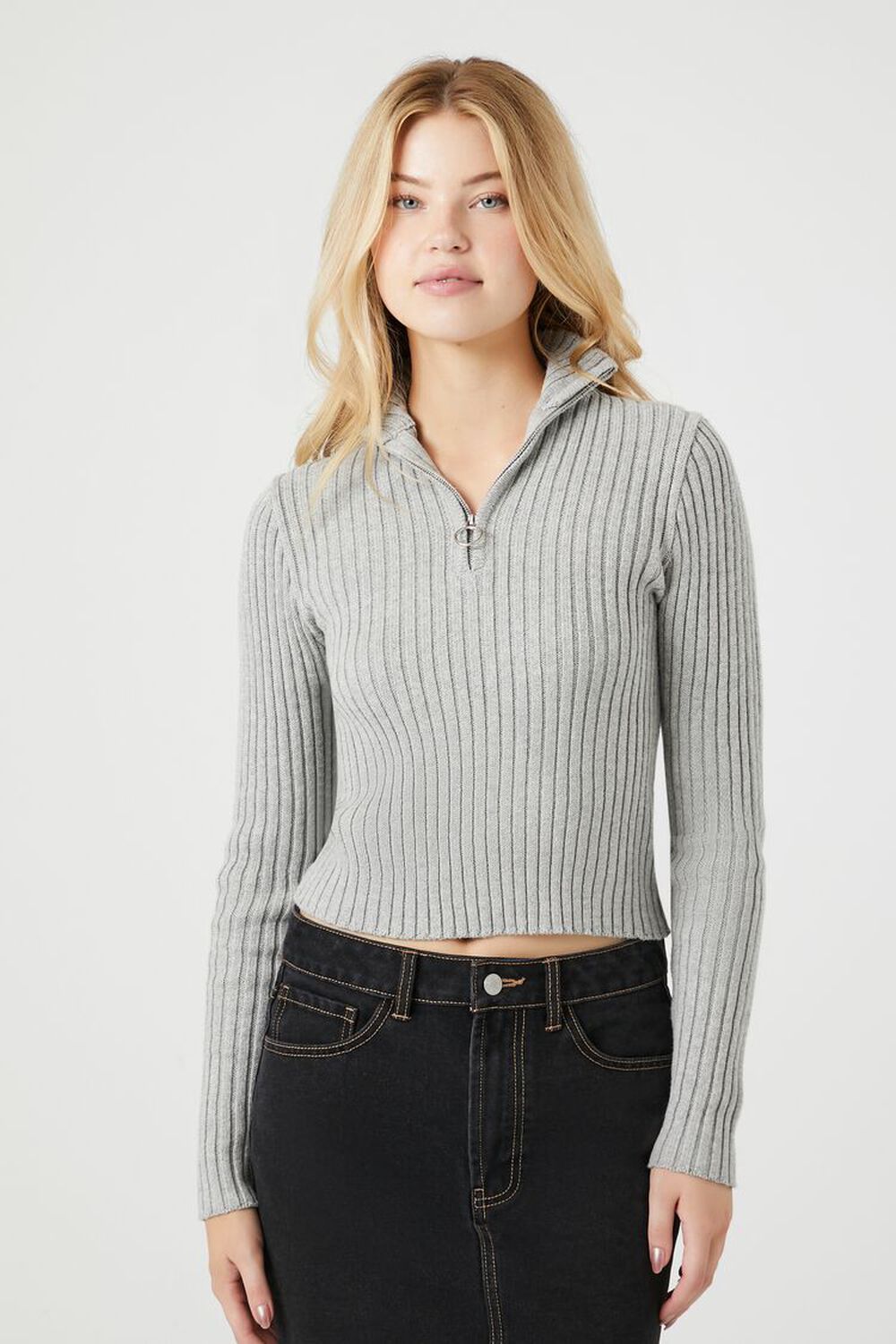 GREY Half-Zip Funnel Neck Sweater, image 1