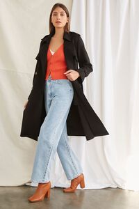 BLACK Belted Faux Suede Trench Jacket, image 4