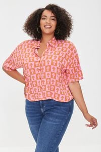 PINK/ORANGE Plus Size Checkered Mushroom Shirt, image 1