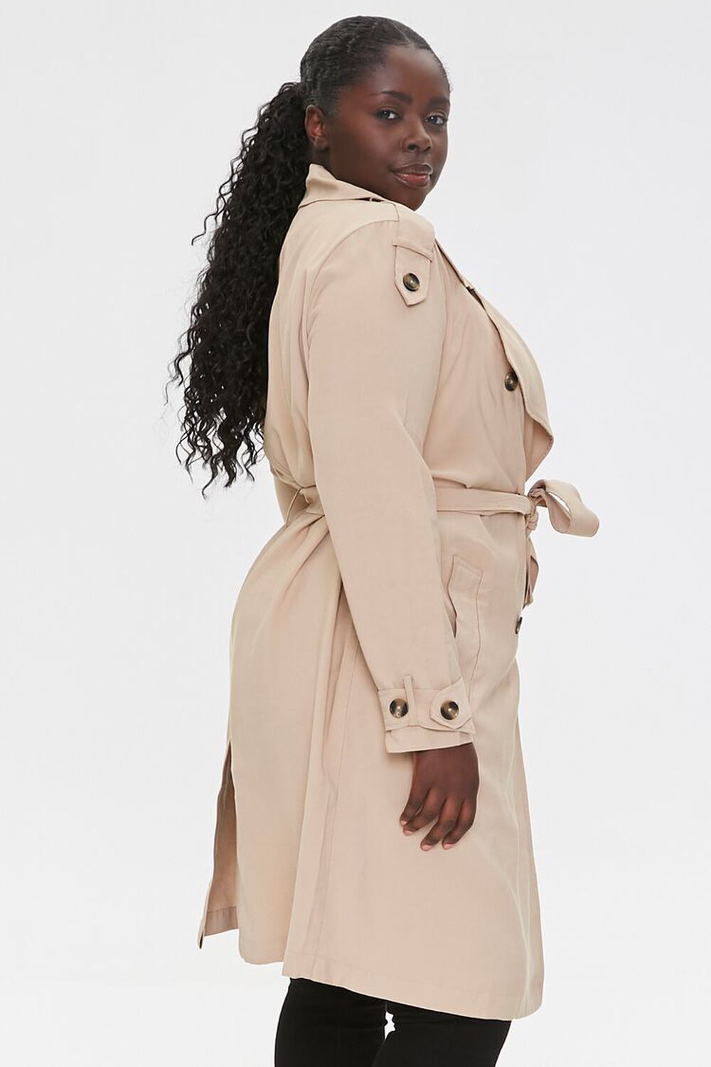 TAUPE Plus Size Double-Breasted Coat, image 2