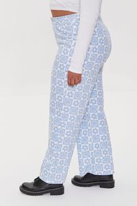 BLUE/WHITE Plus Size Checkered Happy Face Jeans, image 3