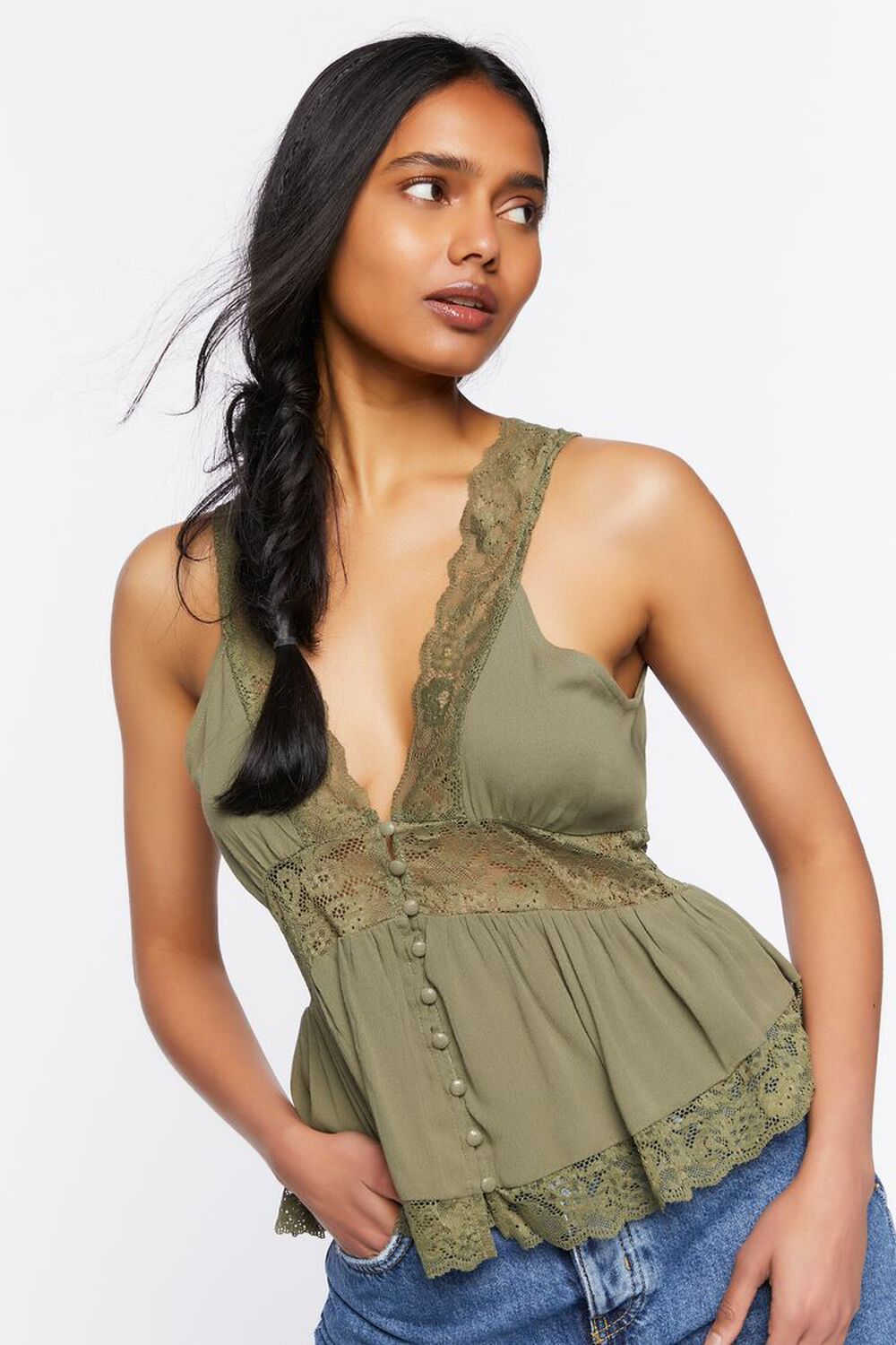 OLIVE Plunging Lace Top, image 1