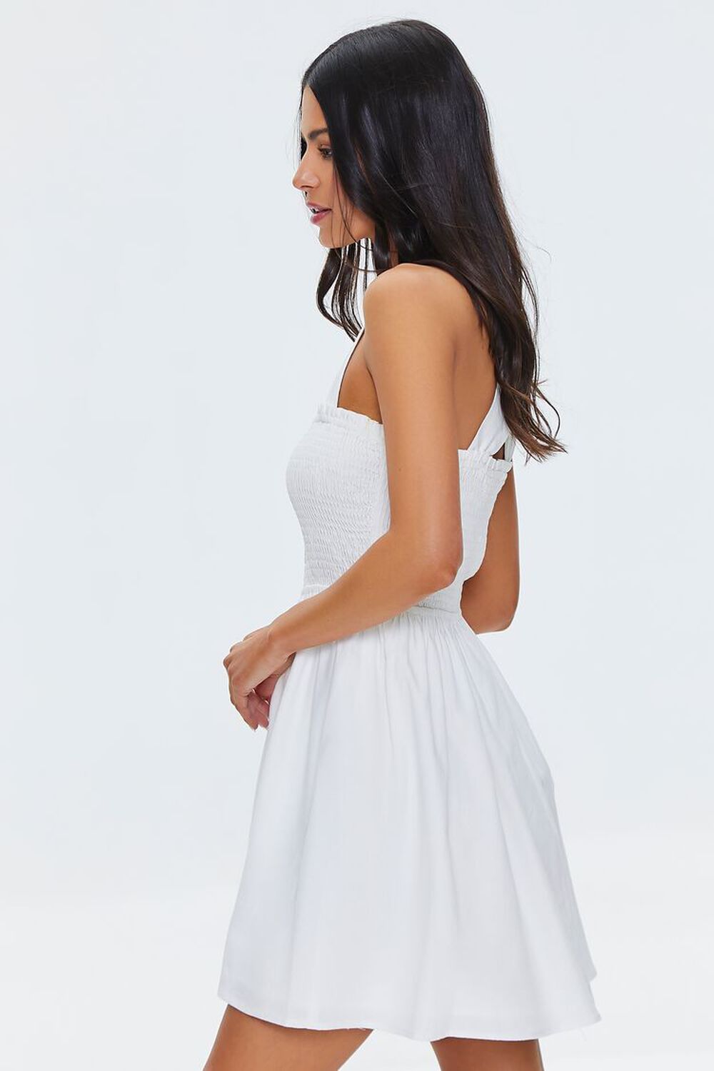 WHITE Tie-Back Smocked Mini Dress, image 3