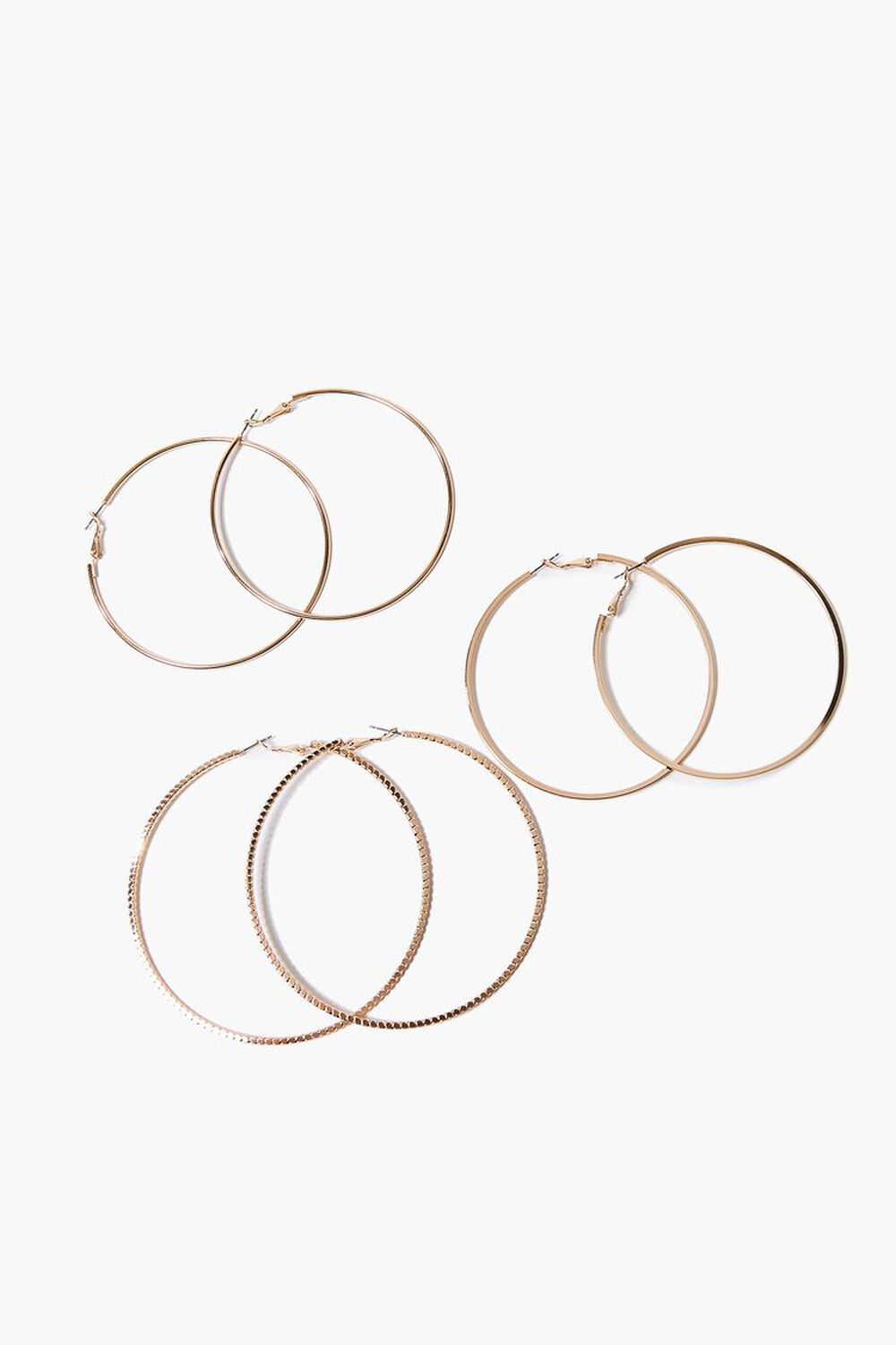 GOLD Etched & Smooth Hoop Earring Set, image 1