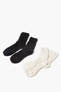 BLACK/CREAM Cable Knit Crew Sock Set - 2 pack, image 2
