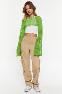 GREEN Netted Crochet Cropped Sweater, image 5