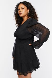 BLACK Plus Size Swiss Dot Mini Dress, image 2
