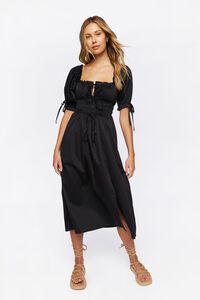 BLACK Smocked Puff-Sleeve Midi Dress, image 4