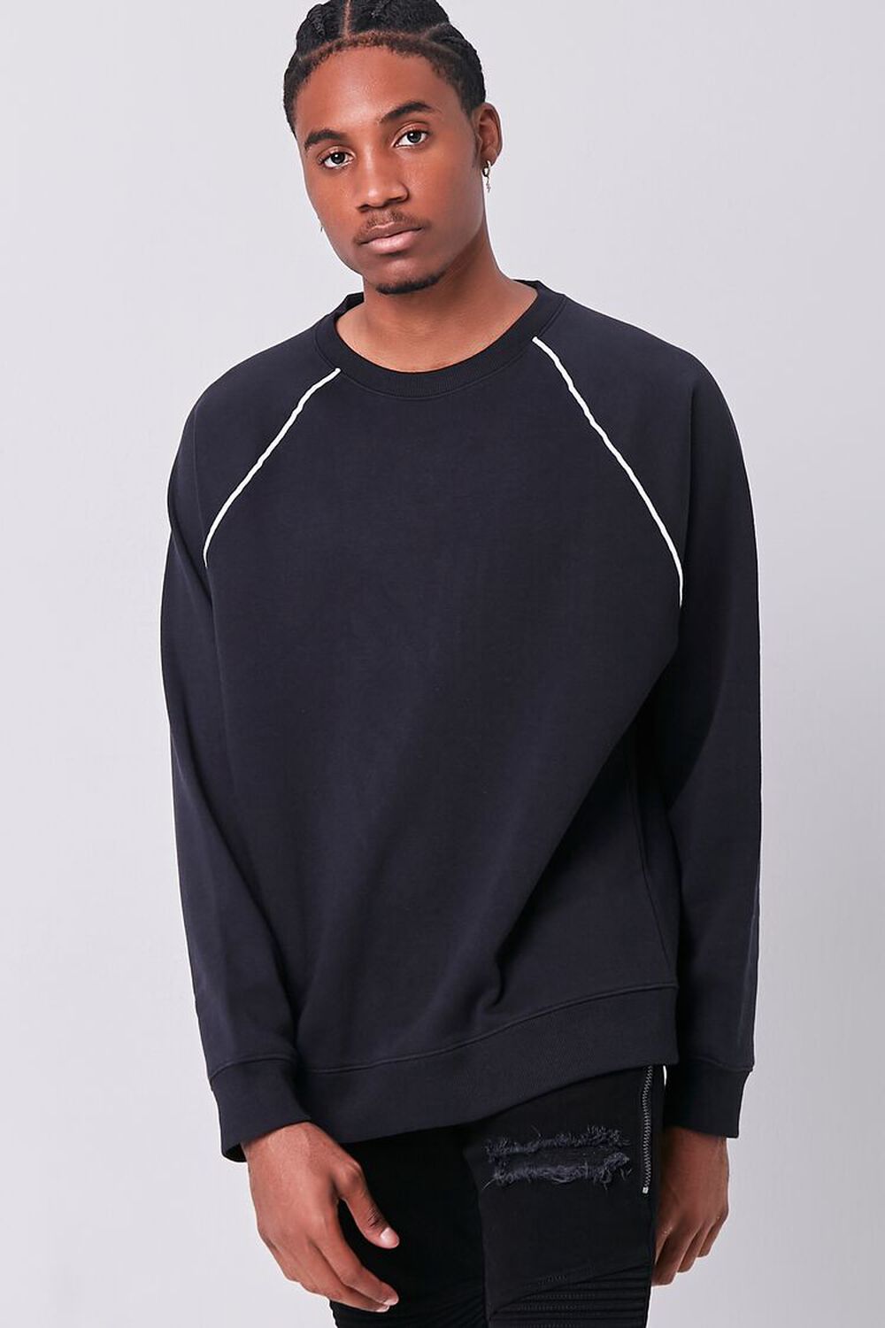 BLACK/WHITE Fleece Raglan Sweatshirt, image 1