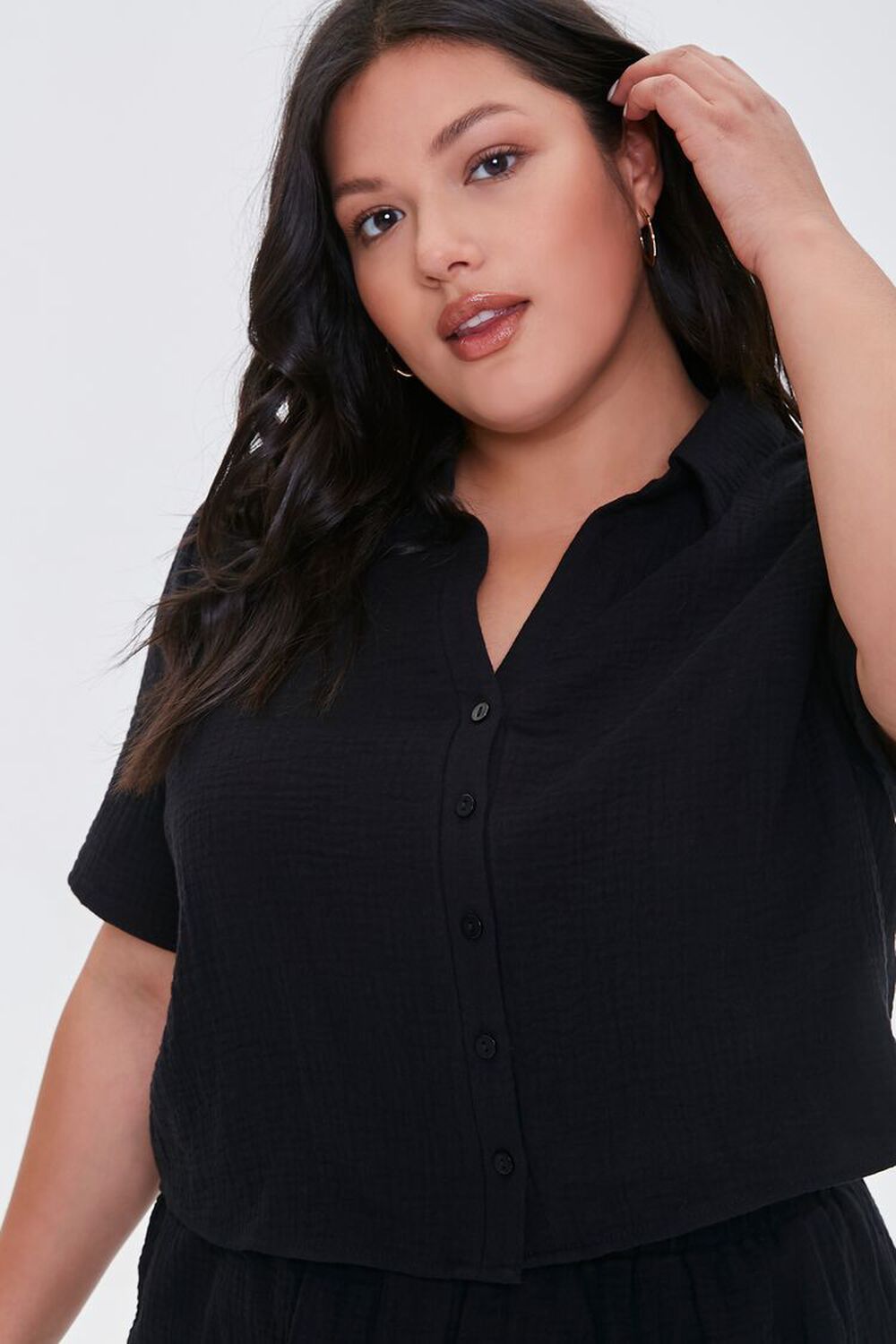 BLACK Plus Size Textured Shirt, image 1