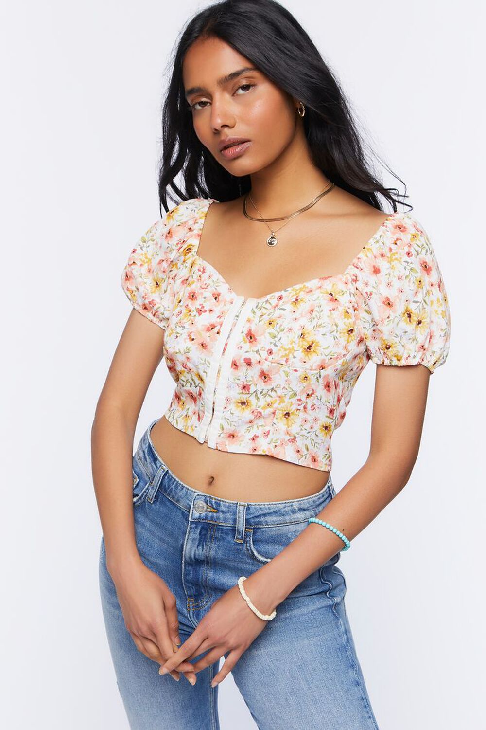 IVORY/MULTI Sweetheart Floral Print Top, image 1