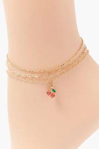GOLD/RED Upcycled Cherry Charm Anklet Set, image 2