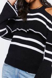 BLACK/CREAM Open-Shoulder Ruffle Sweater, image 5