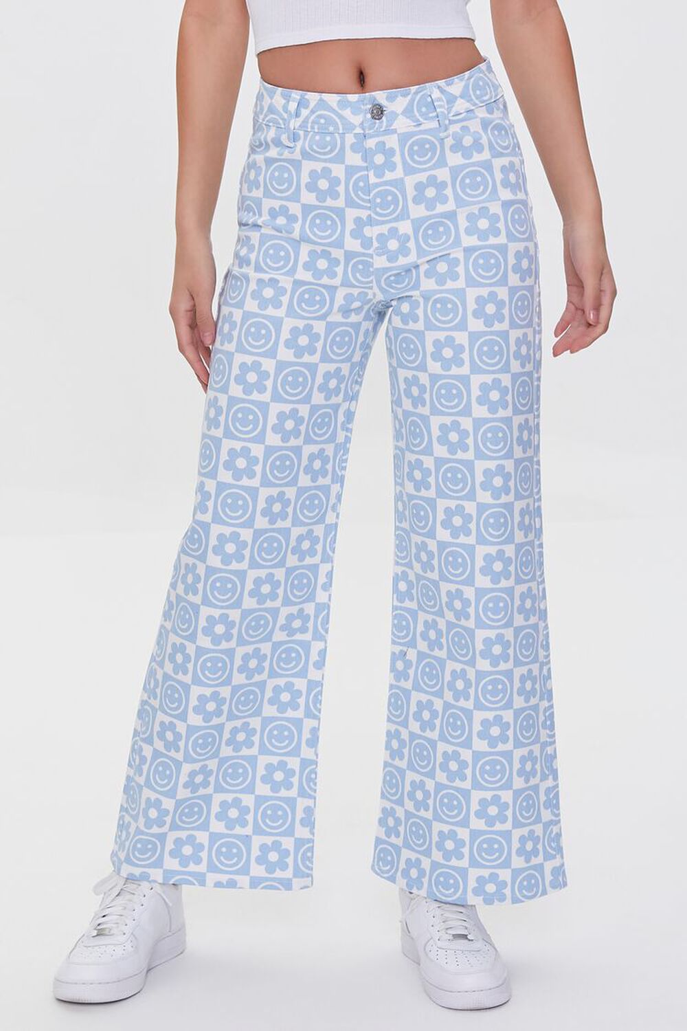 BLUE/WHITE Checkered Happy Face Jeans, image 2