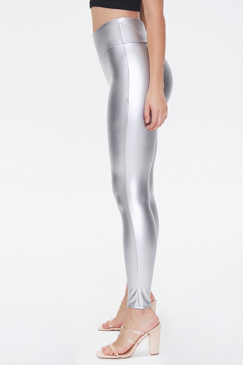 SILVER Faux Leather High-Rise Leggings, image 3